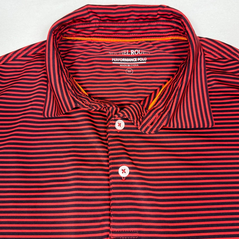Michel Rouen Performance Polo M Red Navy Striped Short Sleeve Athletic Shirt